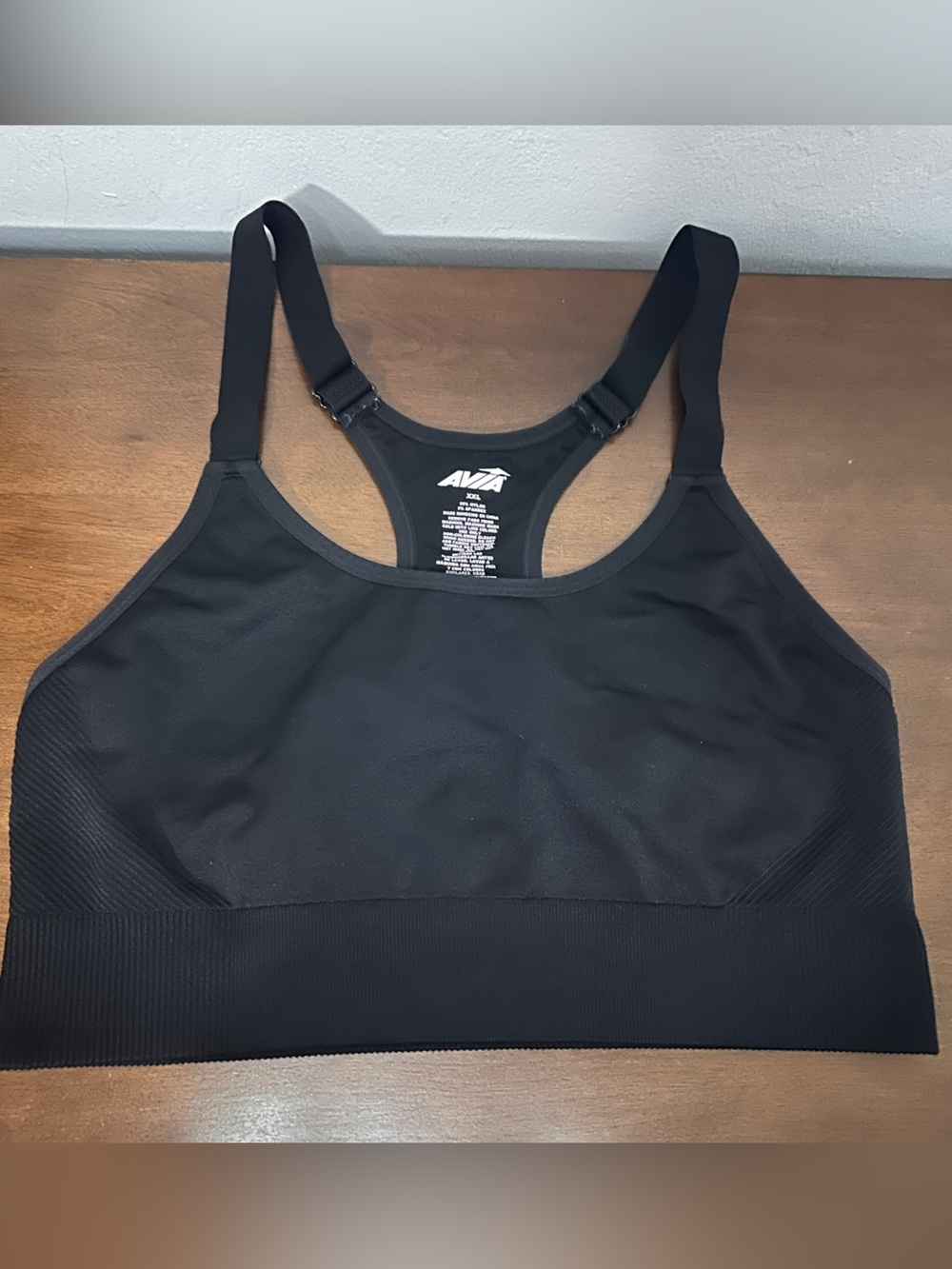 Avia Women’s Black Racerback Sports Bra Wireless Pullover Mesh Back Support XXL